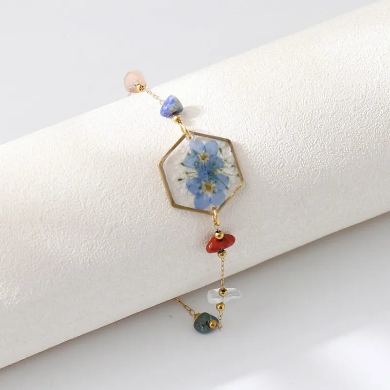 Bracelets uniques en résine époxy avec pendentif fleur bleue, élégants, à chaîne ajustable, vente en gros de jolis bracelets à breloques