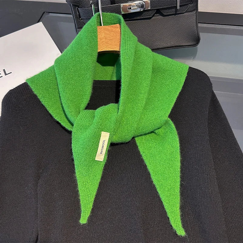 Écharpe triangulaire britannique/coréenne Niche 100 % laine, foulard triangulaire pour femme, écharpe tricotée multifonctionnelle et chaude