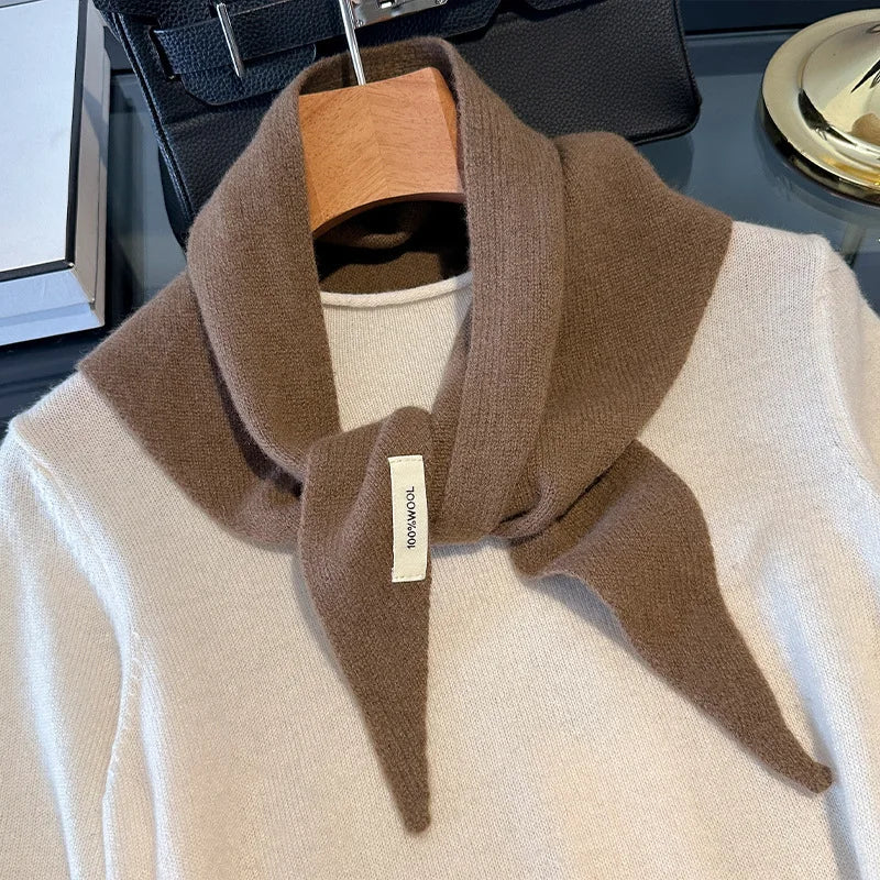 Écharpe triangulaire britannique/coréenne Niche 100 % laine, foulard triangulaire pour femme, écharpe tricotée multifonctionnelle et chaude