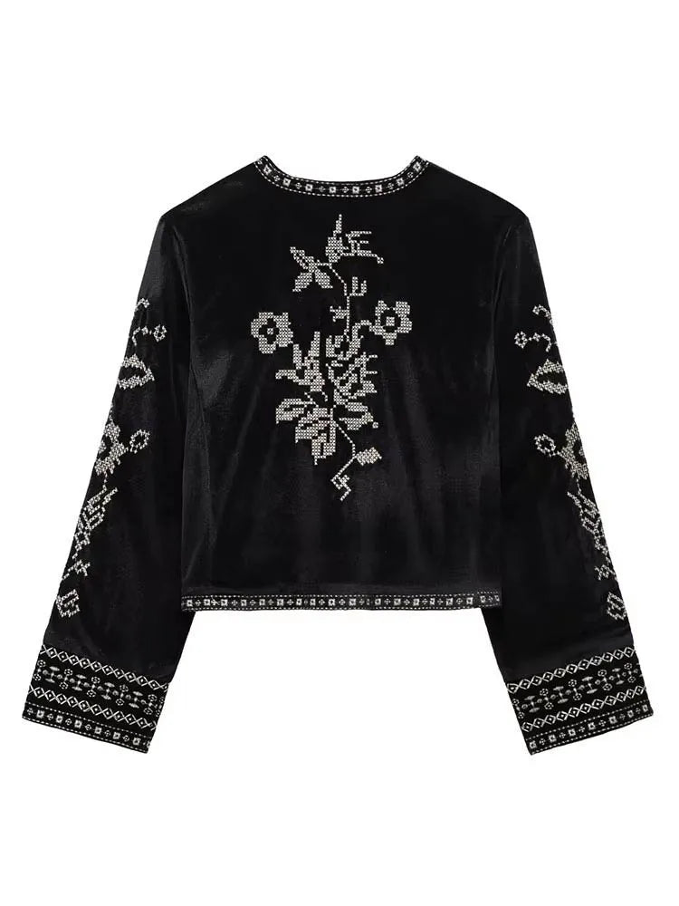 elours brodé veste manteau printemps femme décontracté manches longues mince bouton caché col rond élégant vêtements d'extérieur