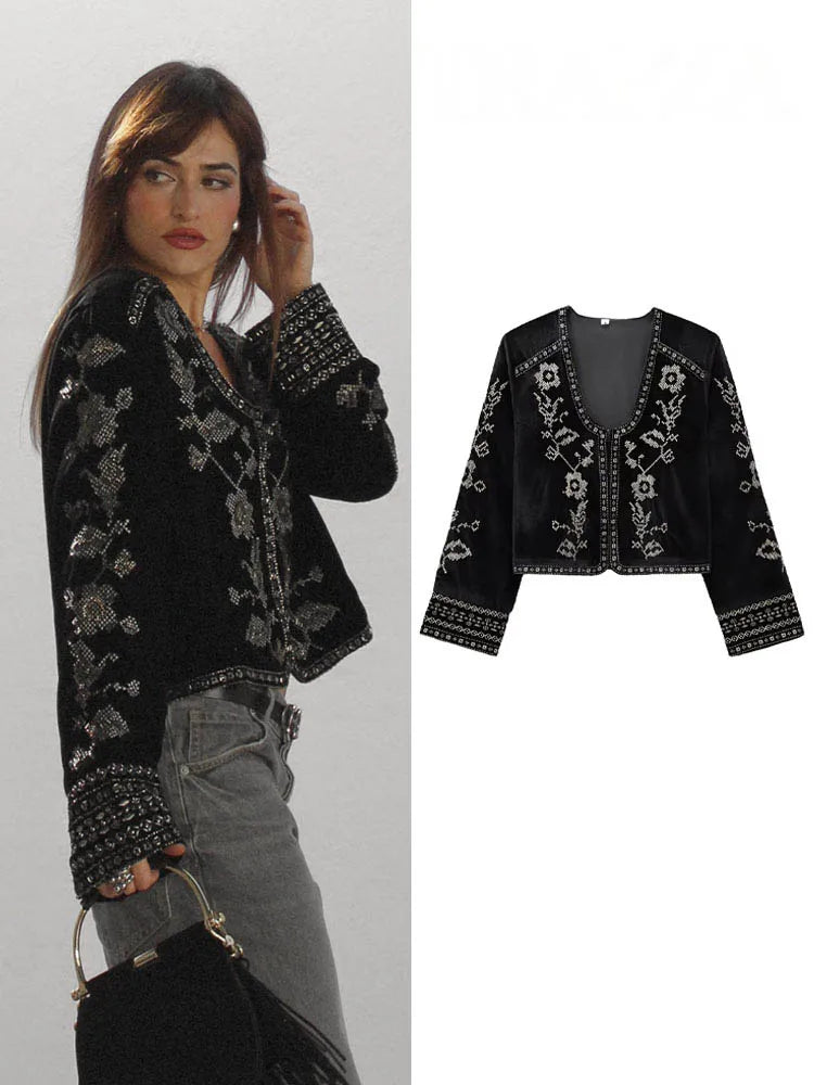 elours brodé veste manteau printemps femme décontracté manches longues mince bouton caché col rond élégant vêtements d'extérieur