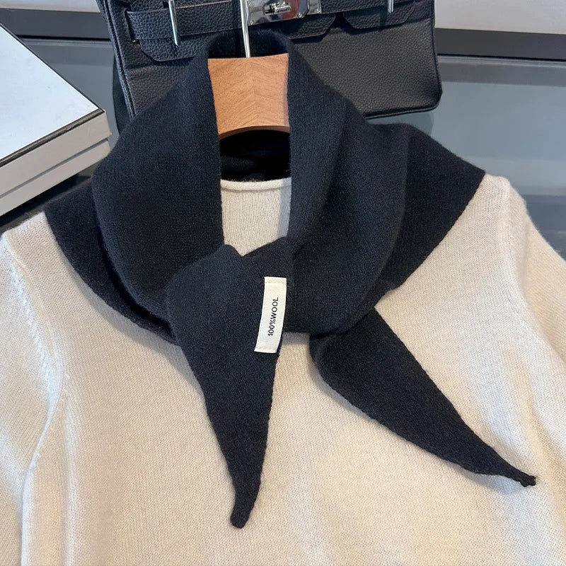 Écharpe triangulaire britannique/coréenne Niche 100 % laine, foulard triangulaire pour femme, écharpe tricotée multifonctionnelle et chaude