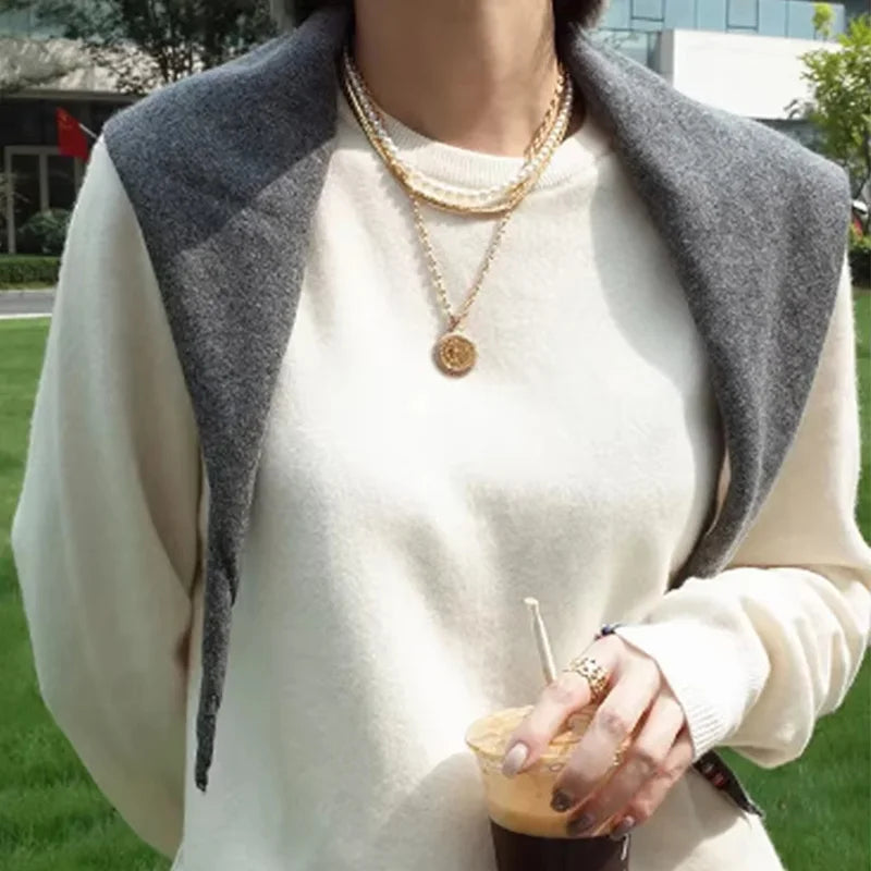 Écharpe triangulaire britannique/coréenne Niche 100 % laine, foulard triangulaire pour femme, écharpe tricotée multifonctionnelle et chaude