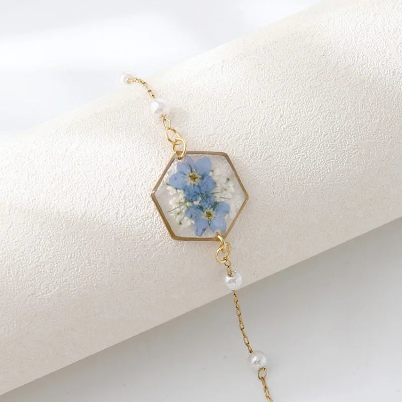 Bracelets uniques en résine époxy avec pendentif fleur bleue, élégants, à chaîne ajustable, vente en gros de jolis bracelets à breloques