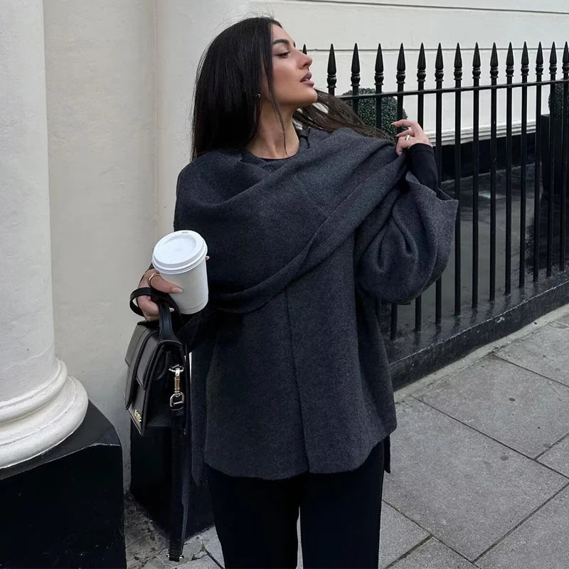 Manteaux d'hiver en peluche MUJER pour femmes, écharpe asymétrique, veste mi-saison, parka, manteau matelassé à manches longues, veste femme