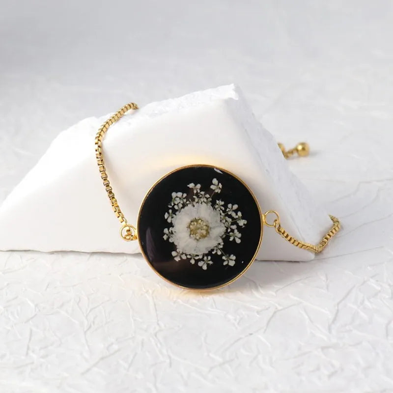 Bracelets uniques en résine époxy avec pendentif fleur bleue, élégants, à chaîne ajustable, vente en gros de jolis bracelets à breloques