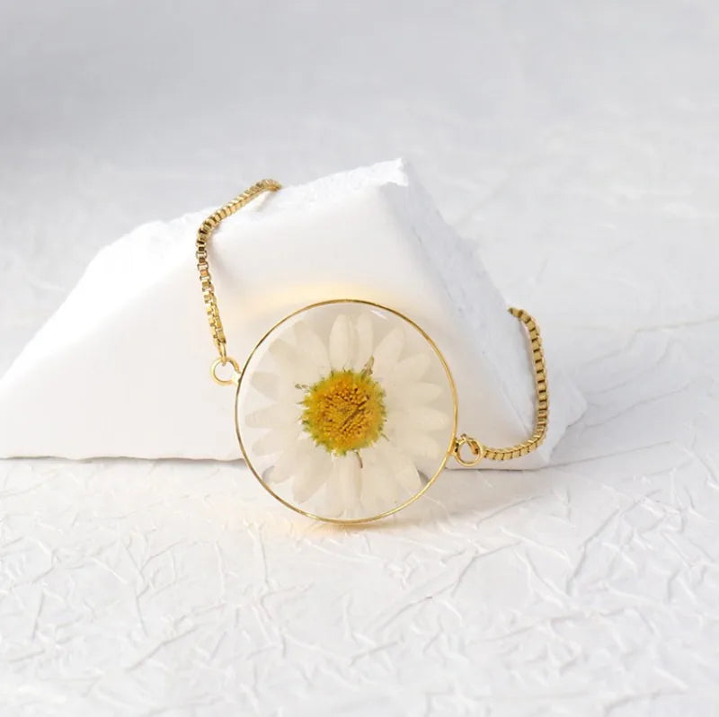 Bracelets uniques en résine époxy avec pendentif fleur bleue, élégants, à chaîne ajustable, vente en gros de jolis bracelets à breloques