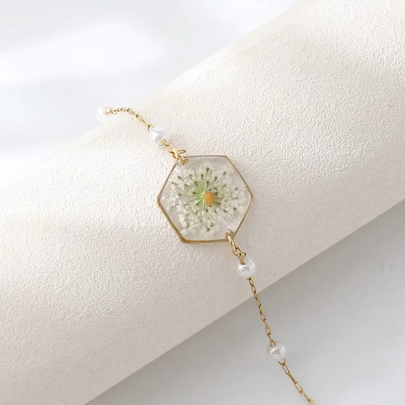 Bracelets uniques en résine époxy avec pendentif fleur bleue, élégants, à chaîne ajustable, vente en gros de jolis bracelets à breloques