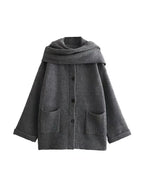 Gilet en maille pour femme avec écharpe, veste cintrée décontractée, manches longues, poches patchwork, pull élégant pour femme au bureau