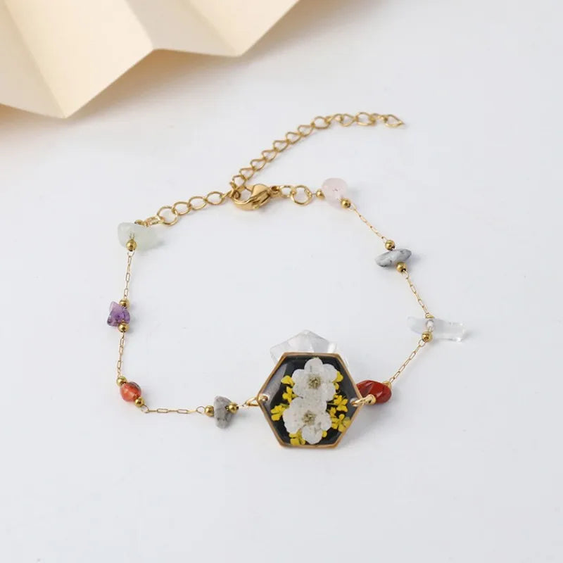 Bracelets uniques en résine époxy avec pendentif fleur bleue, élégants, à chaîne ajustable, vente en gros de jolis bracelets à breloques