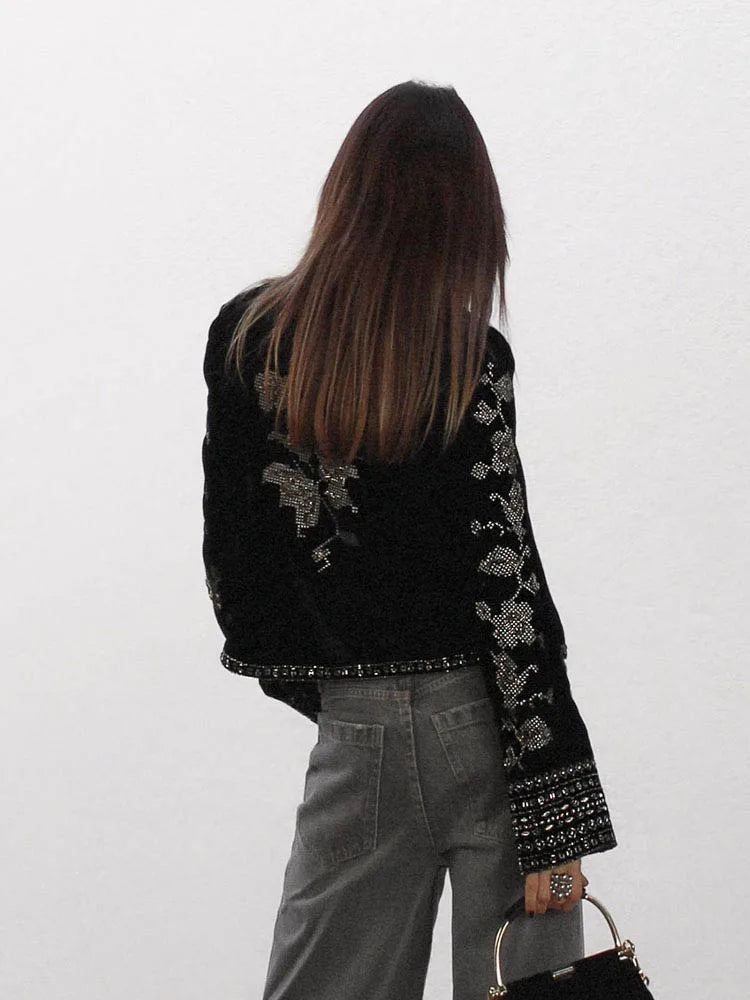 elours brodé veste manteau printemps femme décontracté manches longues mince bouton caché col rond élégant vêtements d'extérieur