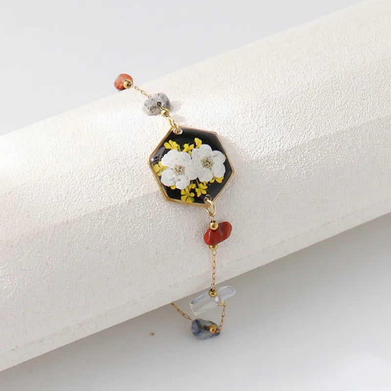 Bracelets uniques en résine époxy avec pendentif fleur bleue, élégants, à chaîne ajustable, vente en gros de jolis bracelets à breloques