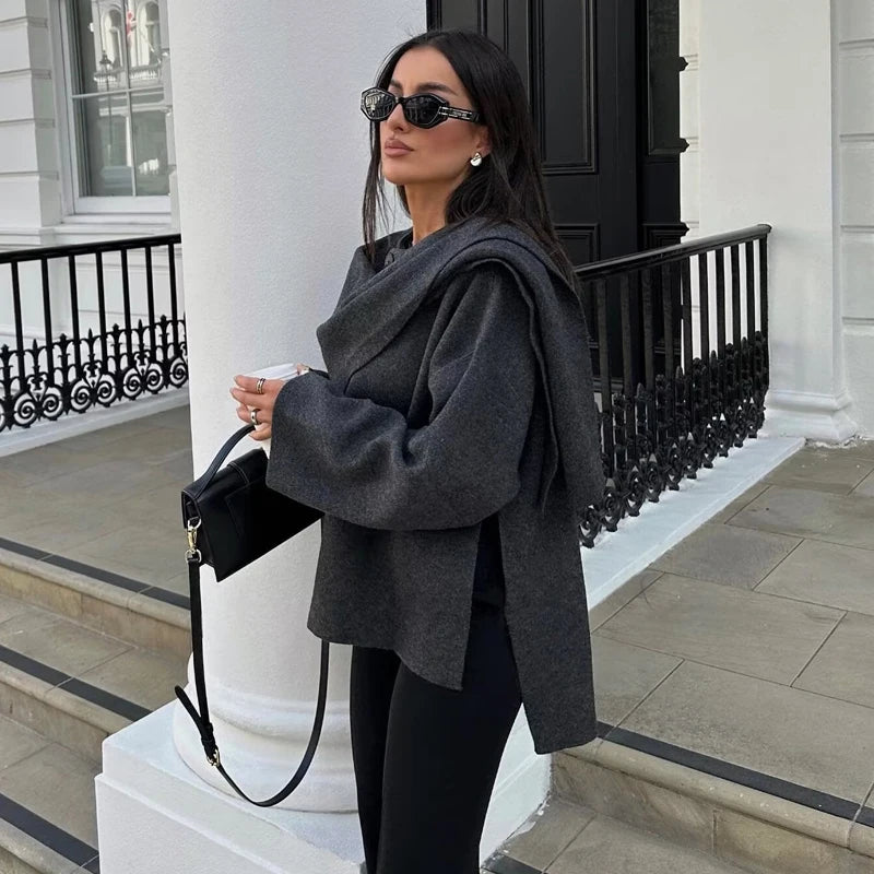 Manteaux d'hiver en peluche MUJER pour femmes, écharpe asymétrique, veste mi-saison, parka, manteau matelassé à manches longues, veste femme